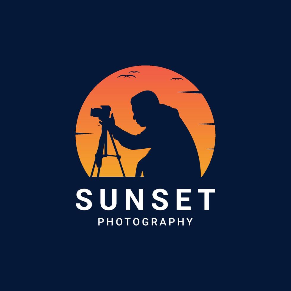 Silhouette Mann Fotografie mit Sonnenuntergang, der Kamera-Vektor-Illustration-Silhouette sucht vektor