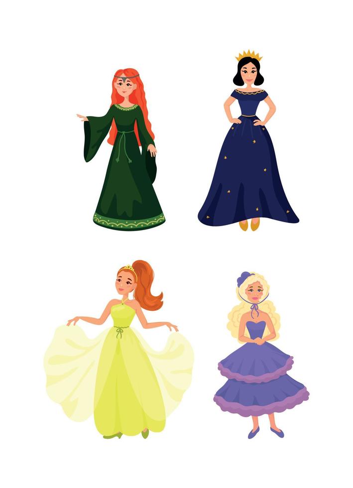 uppsättning av tecknad serie prinsessor vektor