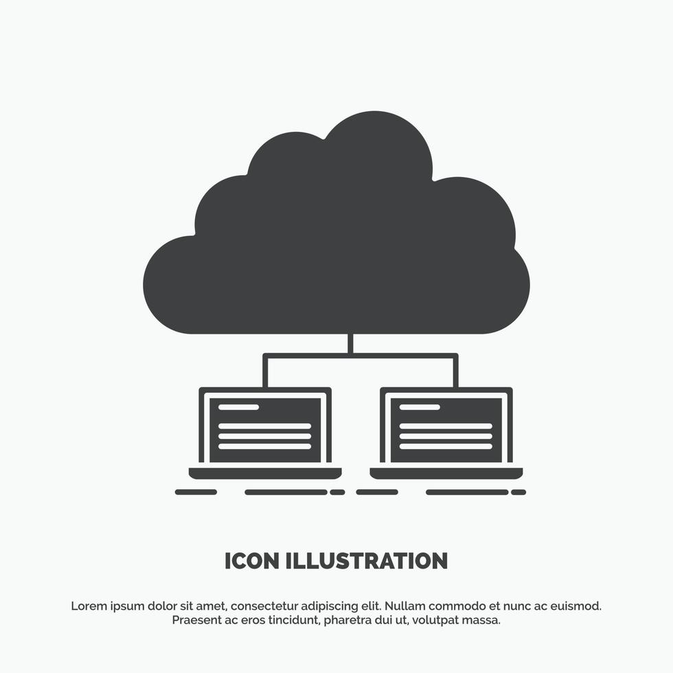 moln. nätverk. server. internet. data ikon. glyf vektor grå symbol för ui och ux. hemsida eller mobil Ansökan