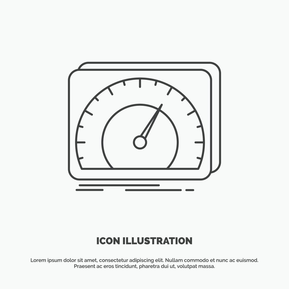 Armaturenbrett. Gerät. Geschwindigkeit. Prüfung. Internet-Symbol. Linienvektor graues Symbol für ui und ux. Website oder mobile Anwendung vektor
