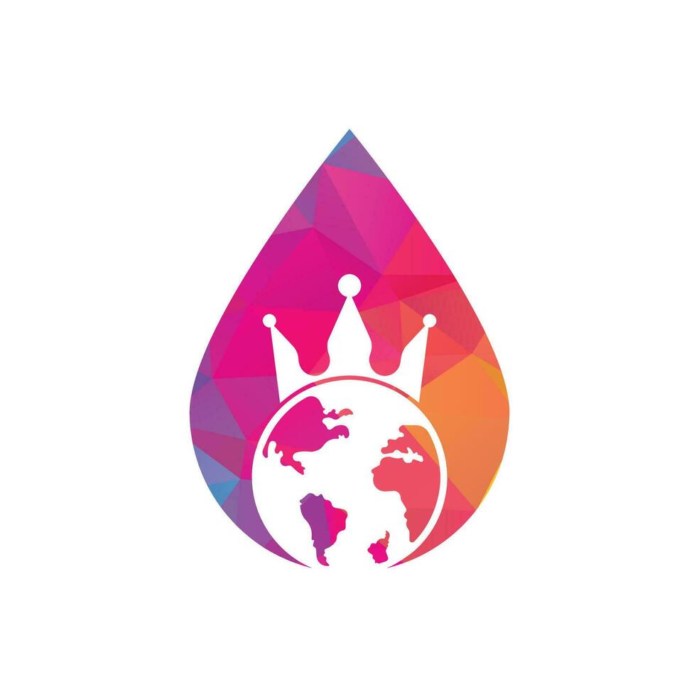 König Planet Tropfenform Konzept Vektor-Logo-Design. Globus-König-Logo-Icon-Design. vektor