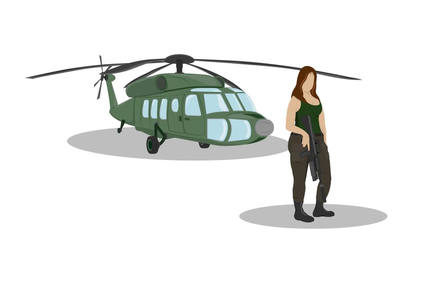 flicka med bekämpa helikopter vektor
