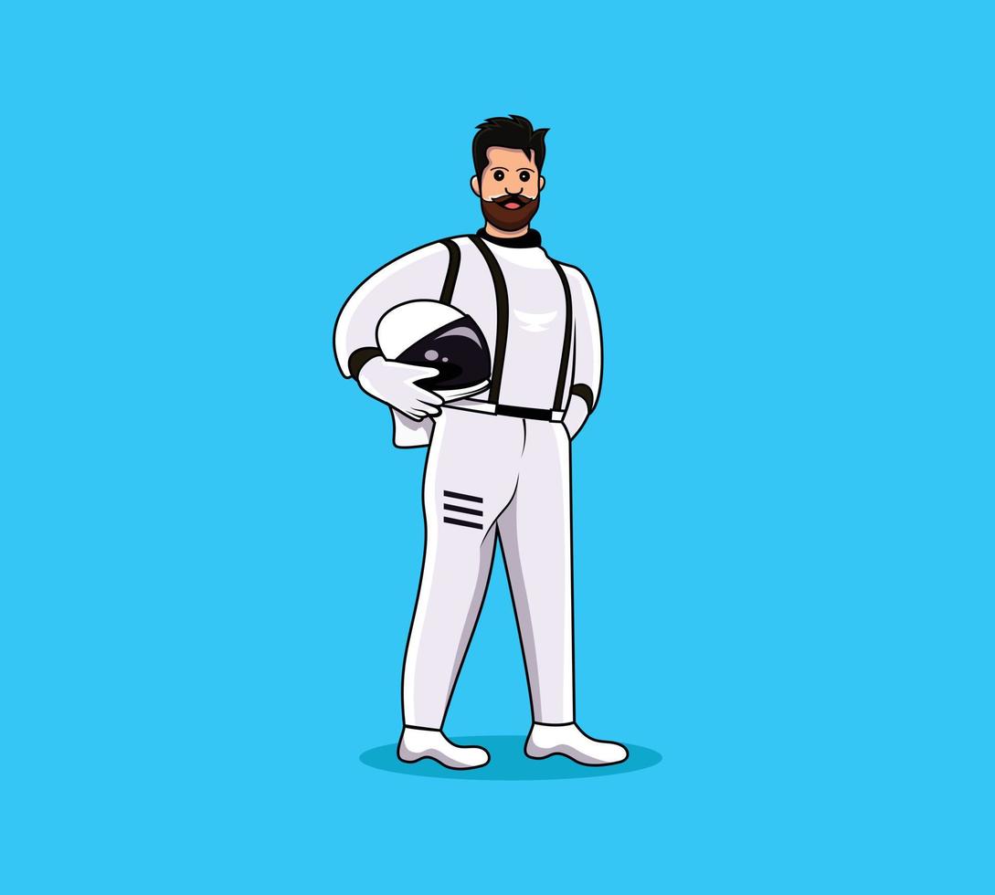 astronautenmann, der glückliches vektorillustrationsdesign steht. Cartoon-Charakter-Icon-Design. vektor