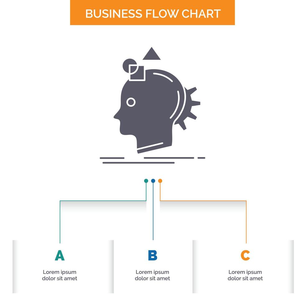 Vorstellung. einfallsreich. vorstellen. Idee. Prozess-Business-Flow-Chart-Design mit 3 Schritten. Glyphensymbol für Präsentationshintergrundvorlage Platz für Text. vektor