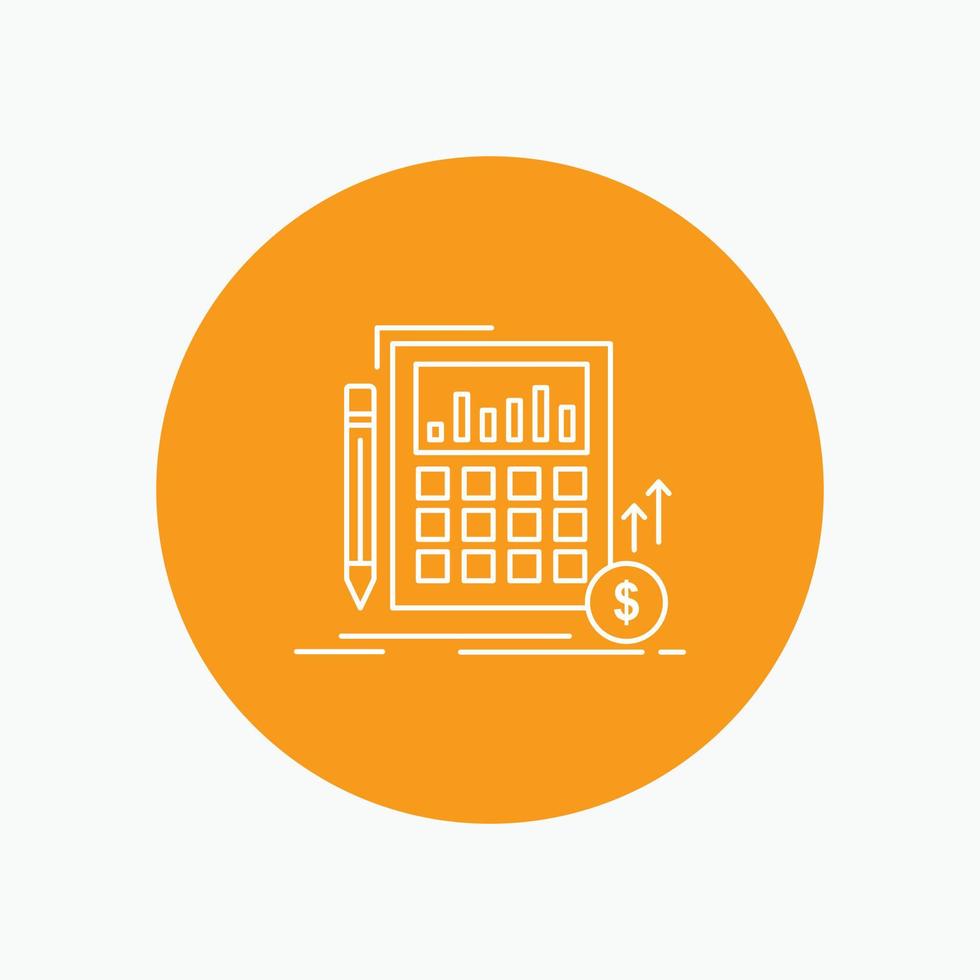 beräkning. data. finansiell. investering. marknadsföra vit linje ikon i cirkel bakgrund. vektor ikon illustration