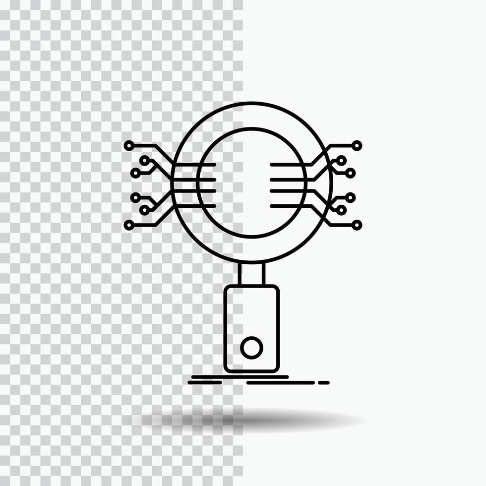 analys. Sök. information. forskning. säkerhet linje ikon på transparent bakgrund. svart ikon vektor illustration