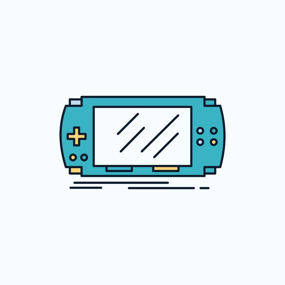 Konsole. Gerät. Spiel. Spielen. psp flaches Symbol. grünes und gelbes zeichen und symbole für website und mobile anwendung. Vektor-Illustration vektor