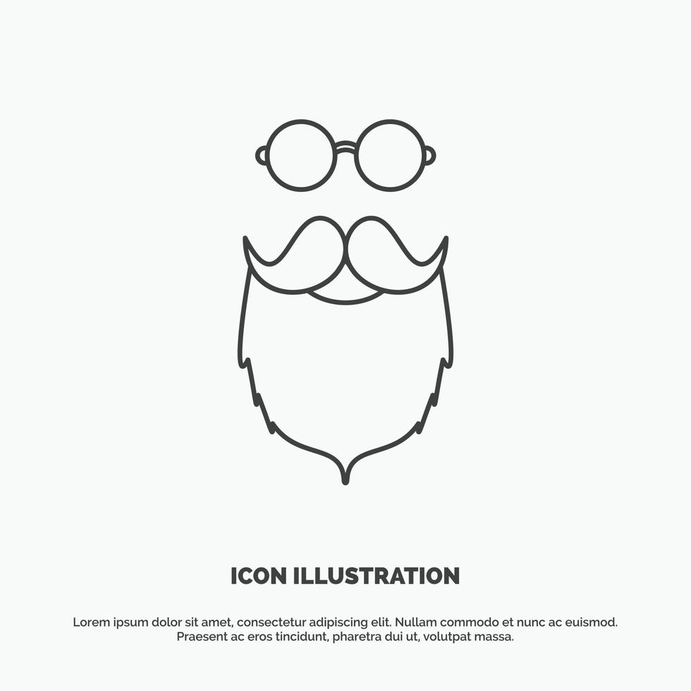 mustasch. hipster. flyttar. uthärdade. män ikon. linje vektor grå symbol för ui och ux. hemsida eller mobil Ansökan