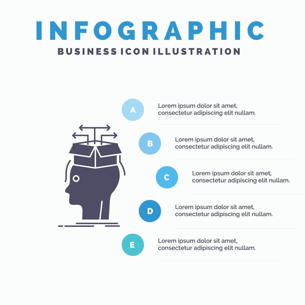 data. extraktion. huvud. kunskap. delning infographics mall för hemsida och presentation. glyf grå ikon med blå infographic stil vektor illustration.