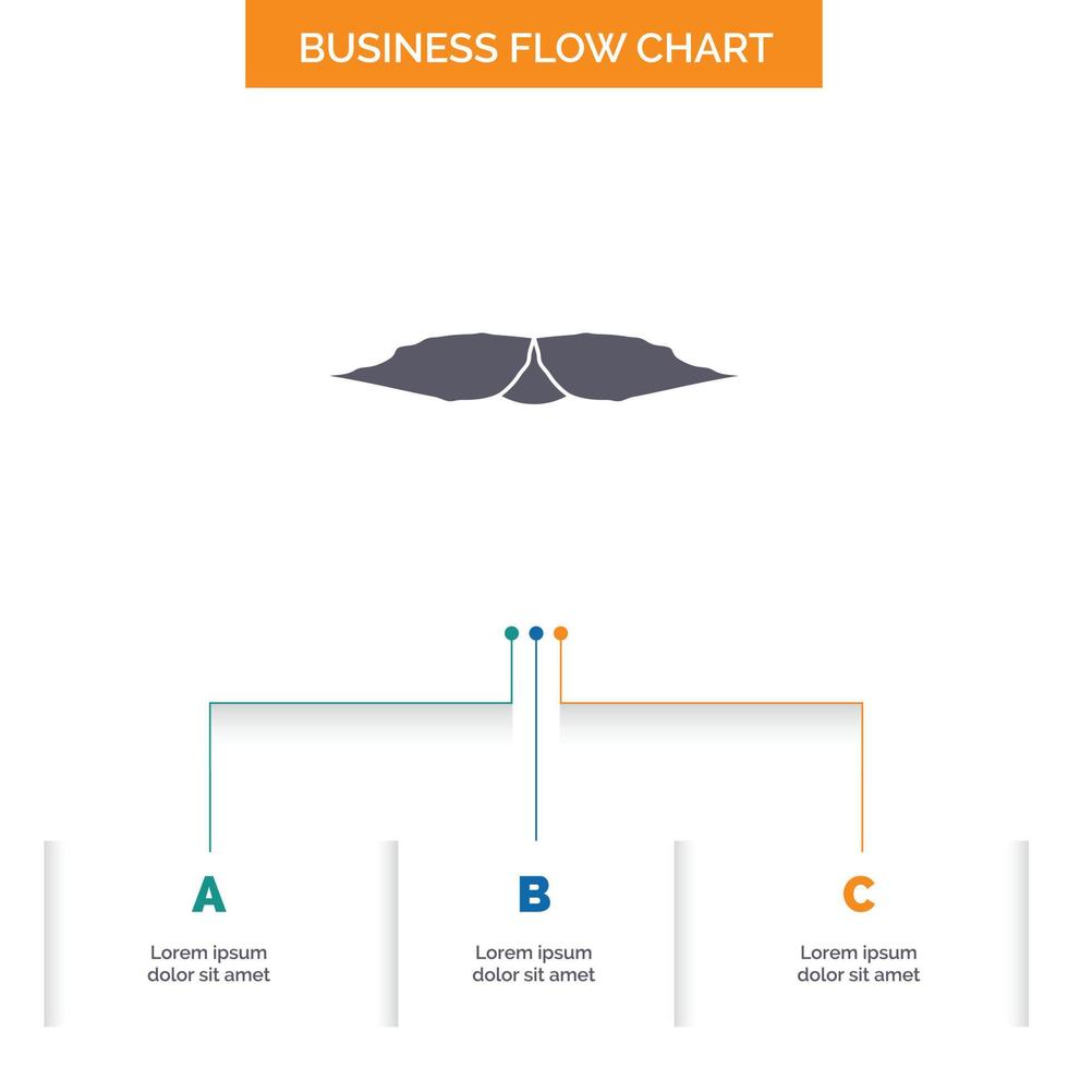 mustasch. hipster. flyttar. manlig. män företag strömma Diagram design med 3 steg. glyf ikon för presentation bakgrund mall plats för text. vektor