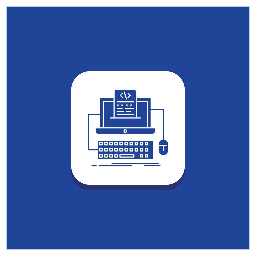 blauer runder Knopf für Code. Kodierung. Computer. Monoblock. Bildschirm-Glyphe-Symbol vektor