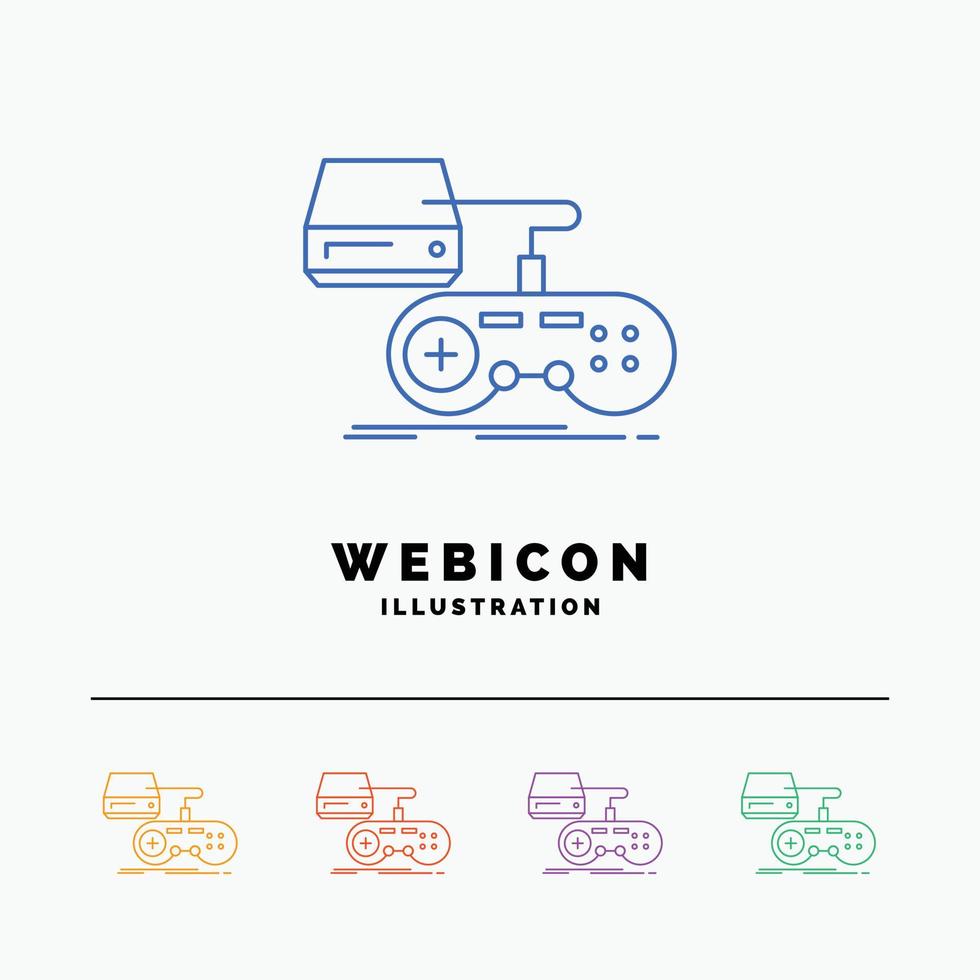 Konsole. Spiel. Spielen. Playstation. Spielen Sie 5 Farblinien-Web-Icon-Vorlagen, die auf Weiß isoliert sind. Vektor-Illustration vektor