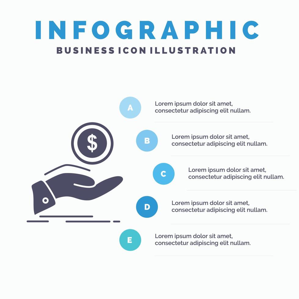 Hilfe. Auszahlen. Schuld. Finanzen. kredit-infografik-vorlage für website und präsentation. Glyph graues Symbol mit blauer Infografik-Stil-Vektorillustration. vektor