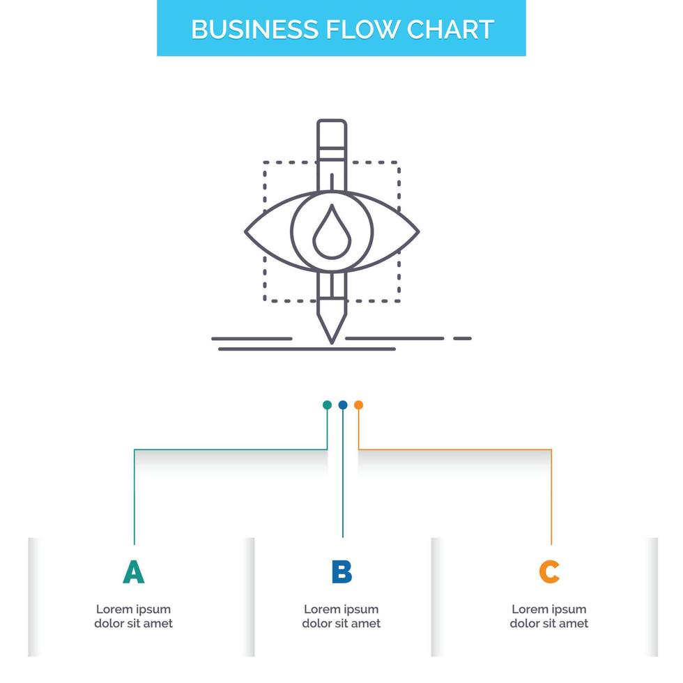 Ökologie. Überwachung. Umweltverschmutzung. Forschung. Design von Flussdiagrammen für Wissenschaftsunternehmen mit 3 Schritten. Liniensymbol für Präsentation Hintergrundvorlage Platz für Text vektor