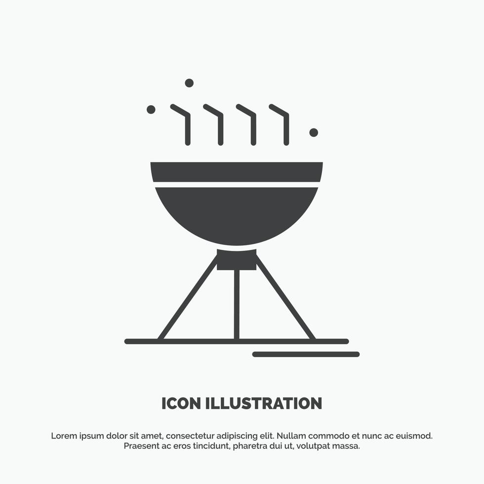 grillen. Camping. Lebensmittel. Grill-Symbol. Glyphenvektor graues Symbol für ui und ux. Website oder mobile Anwendung vektor