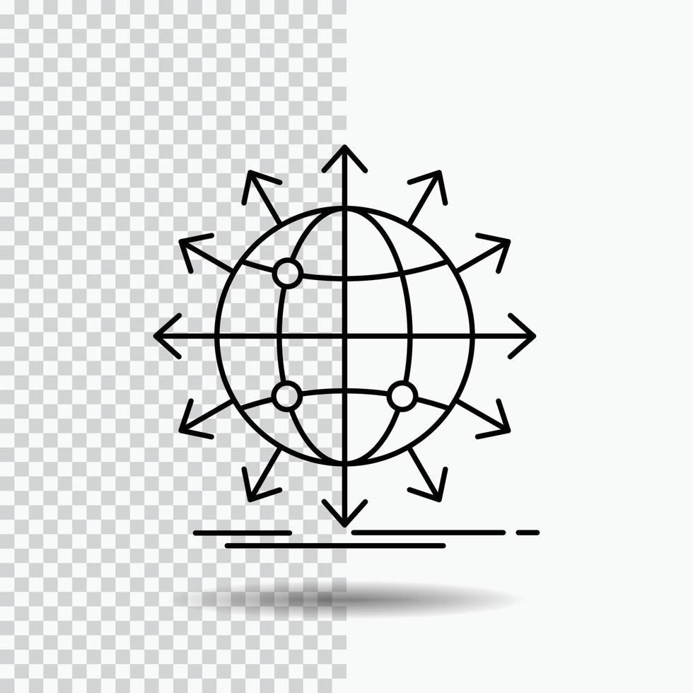 Globus. Netzwerk. Pfeil. Nachrichten. weltweites Liniensymbol auf transparentem Hintergrund. schwarze Symbolvektorillustration vektor