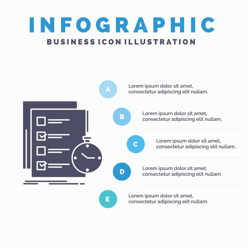 machen. Aufgabe. aufführen. überprüfen. Zeit-Infografik-Vorlage für Website und Präsentation. Glyph graues Symbol mit blauer Infografik-Stil-Vektorillustration. vektor