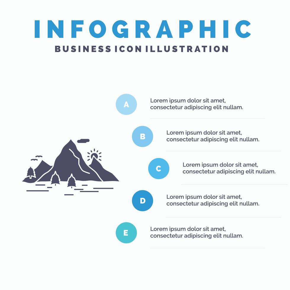 natur. kulle. landskap. berg. scen infographics mall för hemsida och presentation. glyf grå ikon med blå infographic stil vektor illustration.