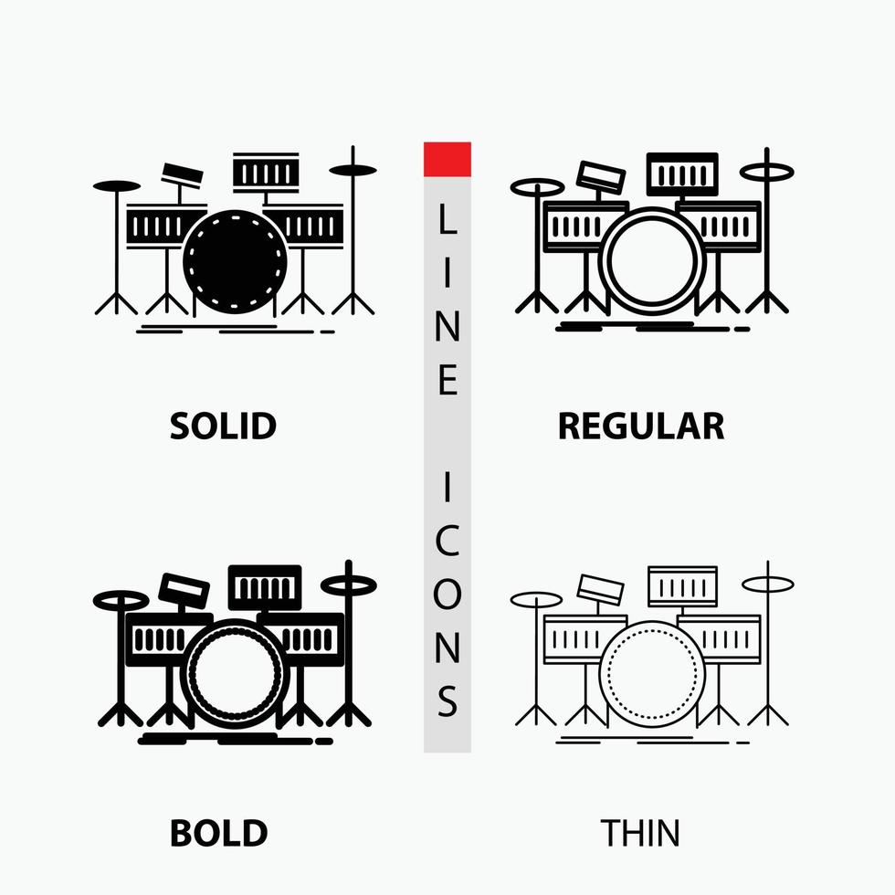 trumma. trummor. instrument. utrustning. musikalisk ikon i tunn. regelbunden. djärv linje och glyf stil. vektor illustration