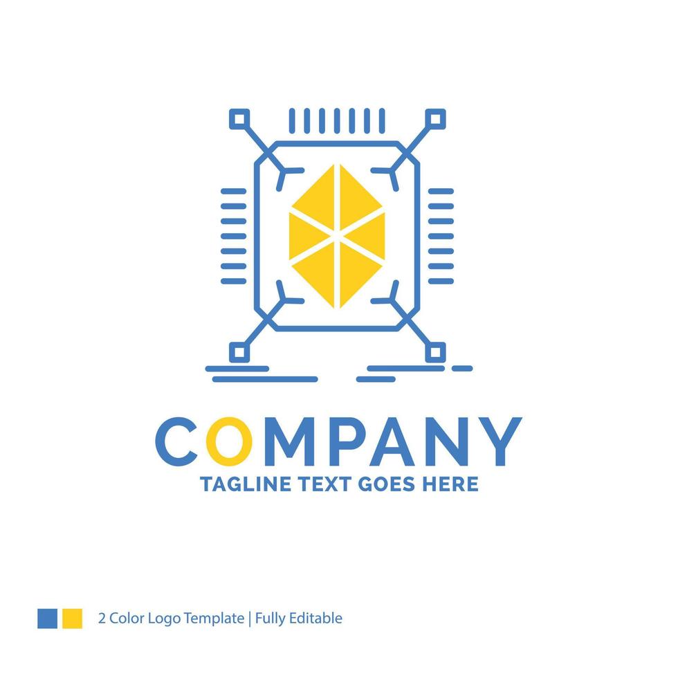 objekt. prototypframställning. snabb. strukturera. 3d blå gul företag logotyp mall. kreativ design mall plats för Tagline. vektor