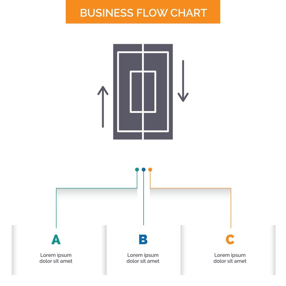 synchronisieren. Synchronisation. Daten. Telefon. Smartphone-Business-Flow-Chart-Design mit 3 Schritten. Glyphensymbol für Präsentationshintergrundvorlage Platz für Text. vektor