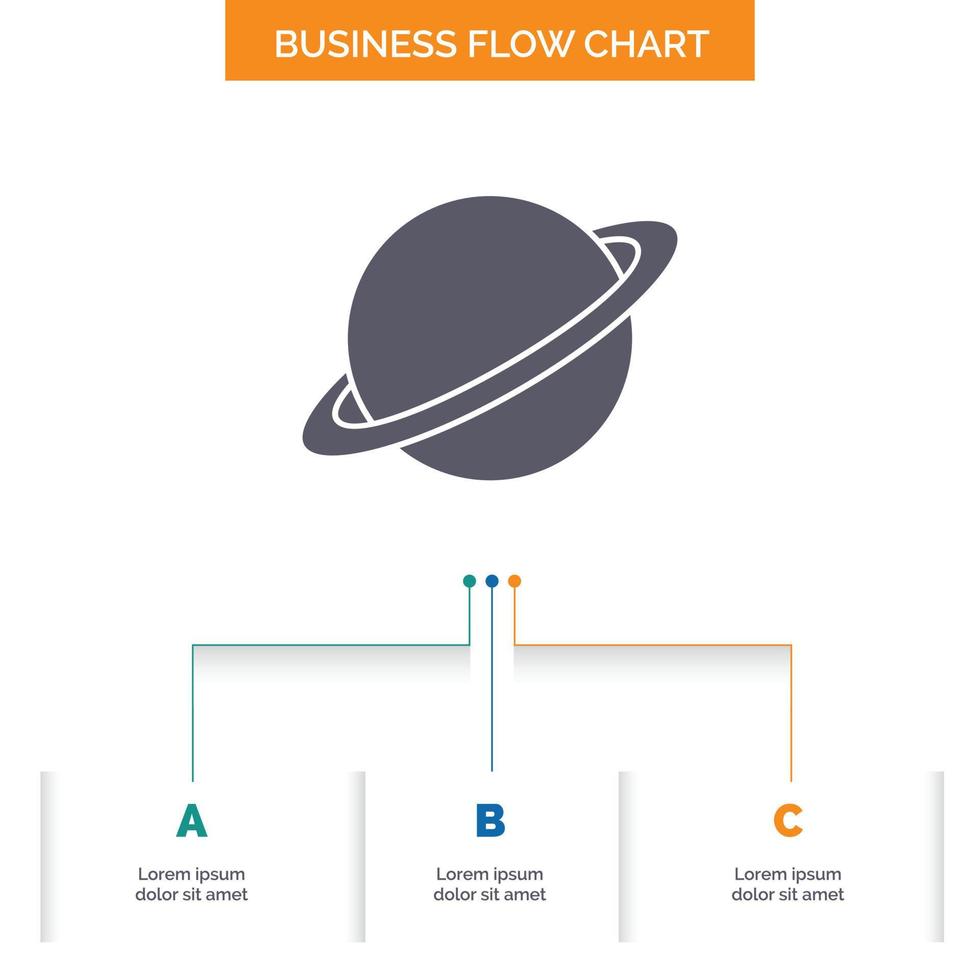 Planet. Platz. Mond. Flagge. Mars-Business-Flussdiagramm-Design mit 3 Schritten. Glyphensymbol für Präsentationshintergrundvorlage Platz für Text. vektor