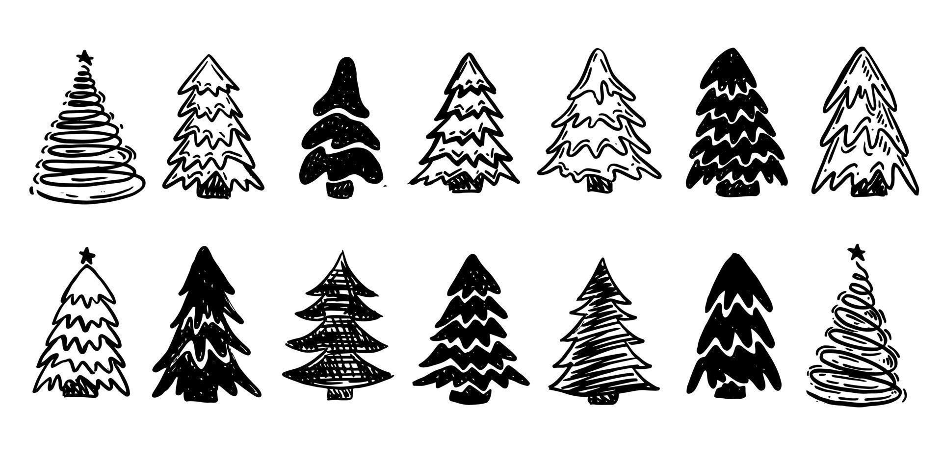 jul träd mönster, hand dragen illustrationer. vektor