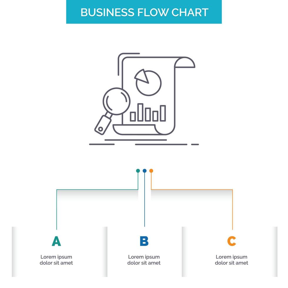 Analyse. Analytik. Geschäft. finanziell. Design von Geschäftsflussdiagrammen mit 3 Schritten. Liniensymbol für Präsentation Hintergrundvorlage Platz für Text vektor