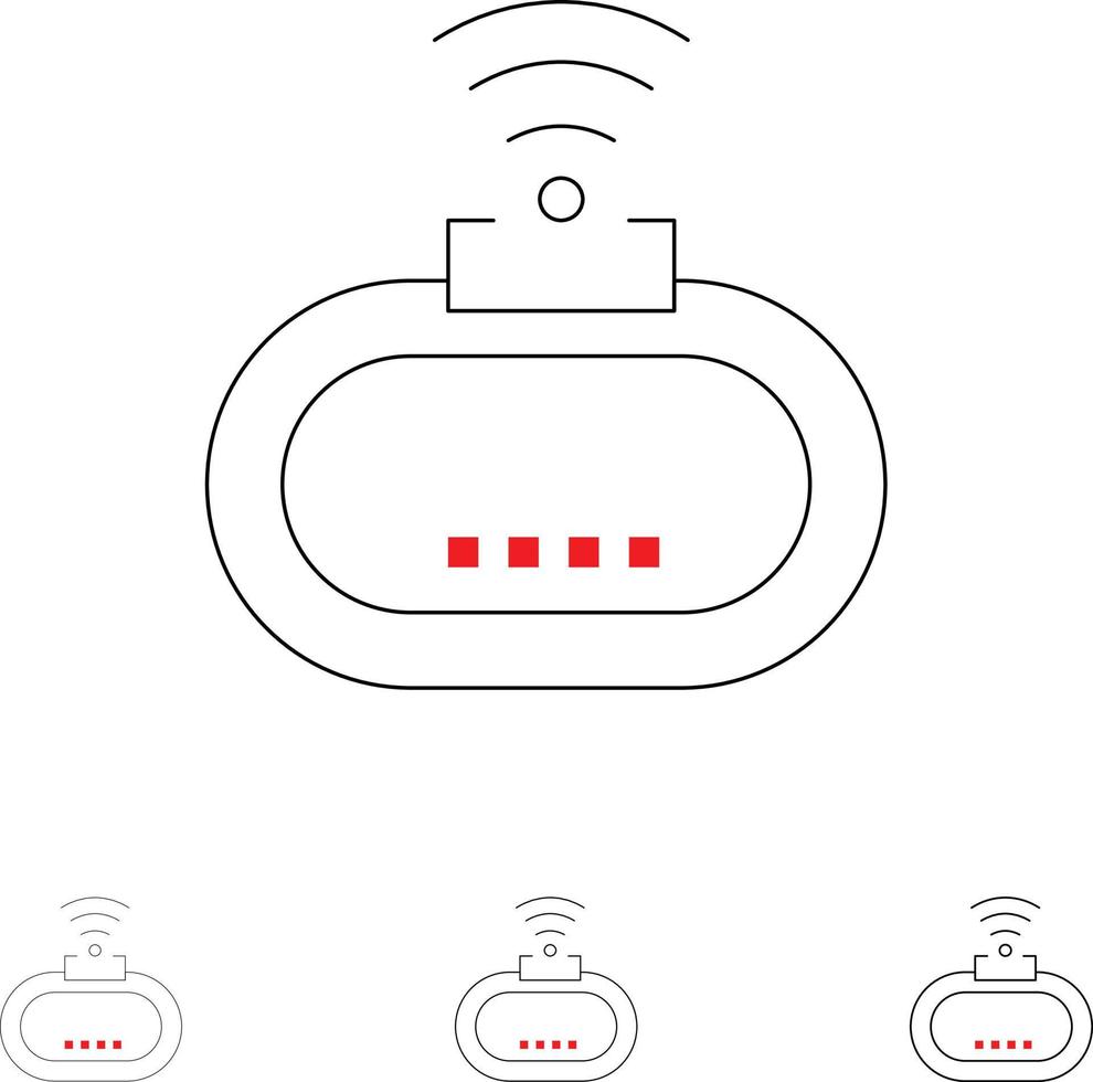 enhet säkerhet wiFi signal djärv och tunn svart linje ikon uppsättning vektor