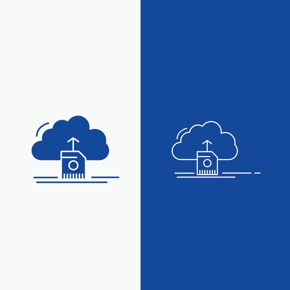 Wolke. Hochladen. sparen. Daten. Rechenlinie und Glyph-Web-Schaltfläche in blauer Farbe vertikales Banner für ui und ux. Website oder mobile Anwendung vektor