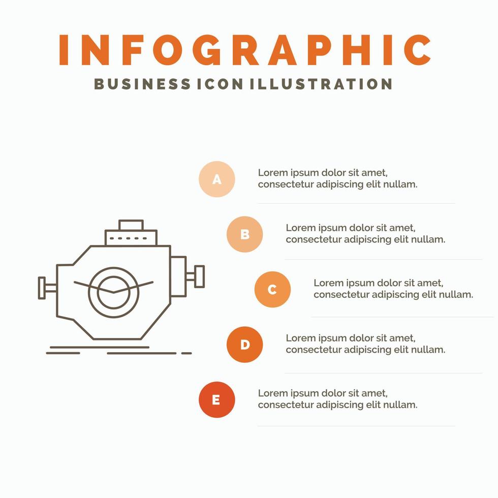 motor. industri. maskin. motor. prestanda infographics mall för hemsida och presentation. linje grå ikon med orange infographic stil vektor illustration