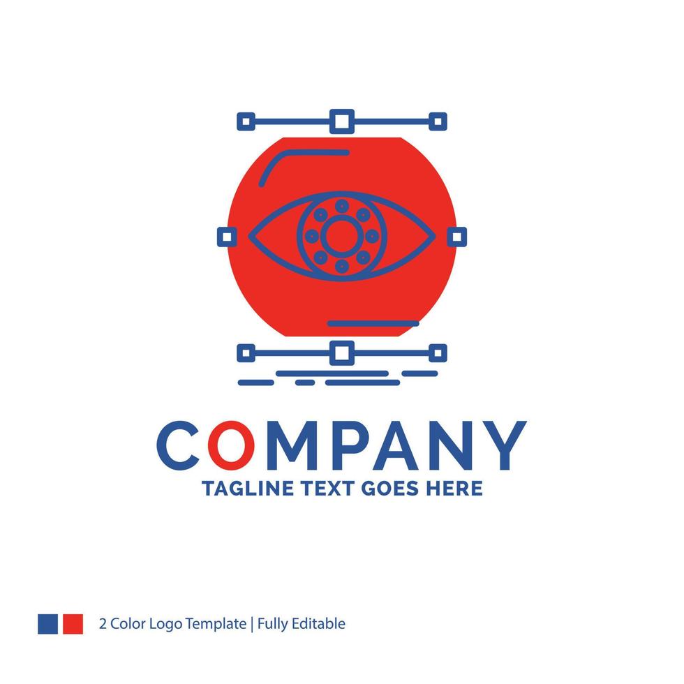 Logo-Design des Firmennamens zur Visualisierung. Konzeption. Überwachung. Überwachung. Vision. blaues und rotes markendesign mit platz für tagline. abstrakte kreative Logo-Vorlage für kleine und große Unternehmen. vektor
