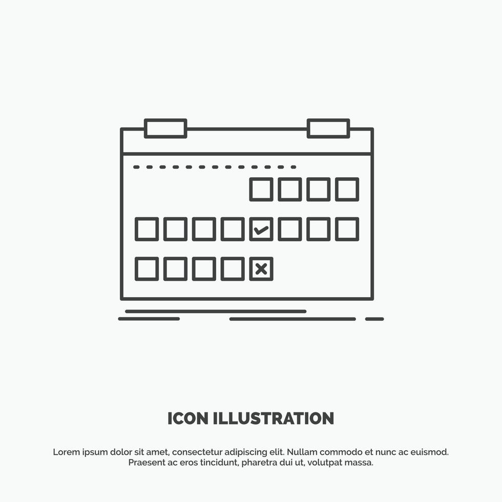 kalender. datum. händelse. släpp. schema ikon. linje vektor grå symbol för ui och ux. hemsida eller mobil Ansökan