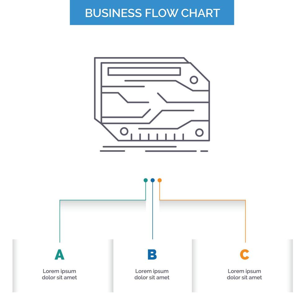 kort. komponent. beställnings. elektronisk. minne företag strömma Diagram design med 3 steg. linje ikon för presentation bakgrund mall plats för text vektor