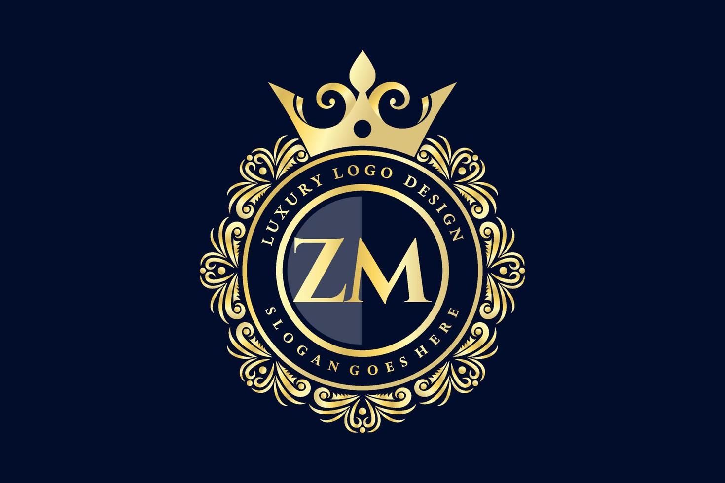 zm första brev guld calligraphic feminin blommig hand dragen heraldisk monogram antik årgång stil lyx logotyp design premie vektor