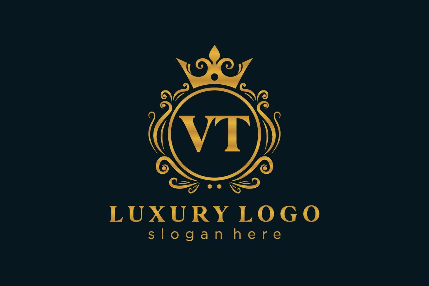 första vt brev kunglig lyx logotyp mall i vektor konst för restaurang, kungligheter, boutique, Kafé, hotell, heraldisk, Smycken, mode och Övrig vektor illustration.