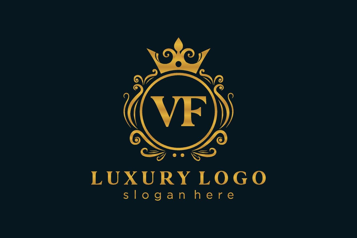 första vf brev kunglig lyx logotyp mall i vektor konst för restaurang, kungligheter, boutique, Kafé, hotell, heraldisk, Smycken, mode och Övrig vektor illustration.