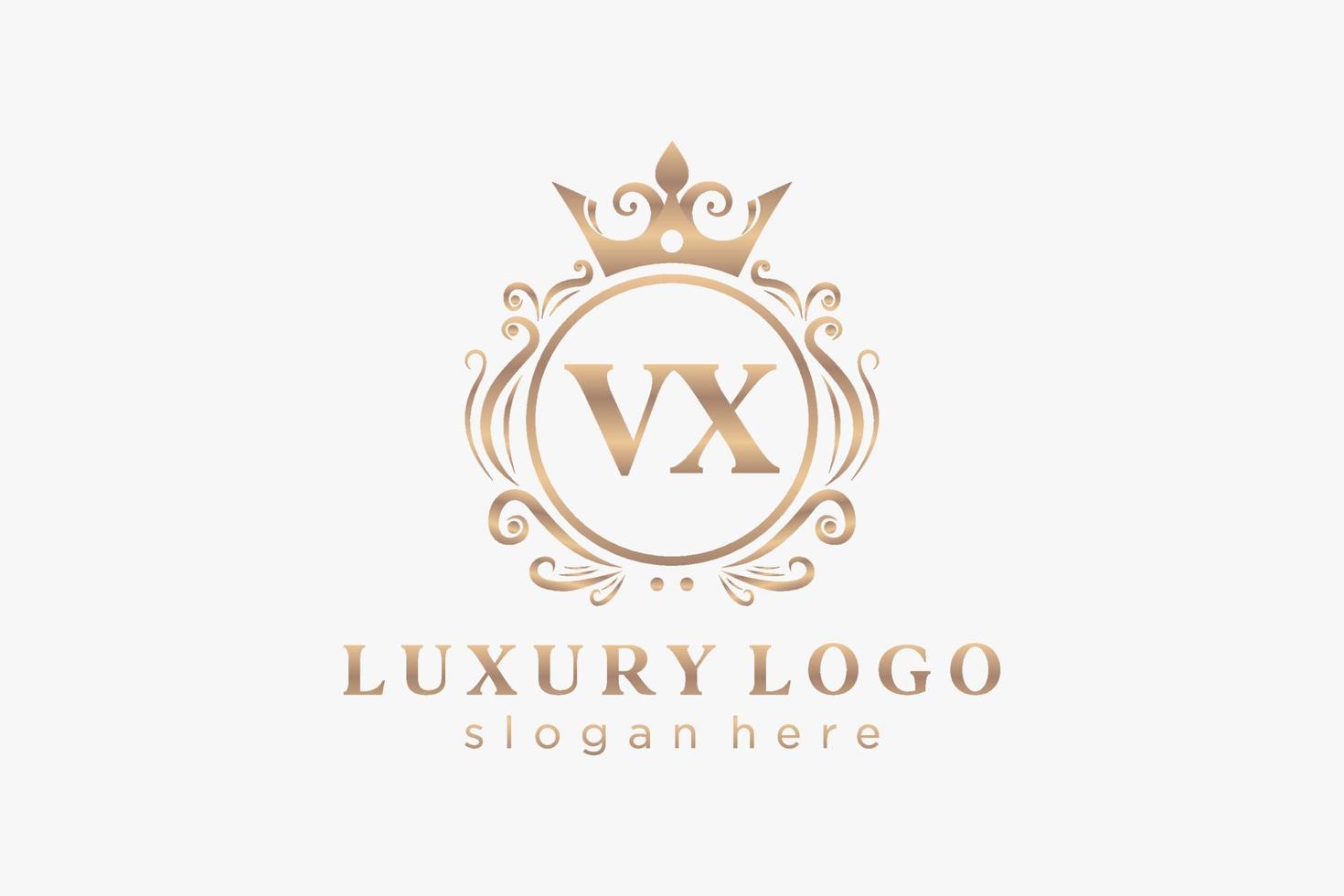 Royal Luxury Logo-Vorlage mit anfänglichem vx-Buchstaben in Vektorgrafiken für Restaurant, Lizenzgebühren, Boutique, Café, Hotel, Heraldik, Schmuck, Mode und andere Vektorillustrationen. vektor
