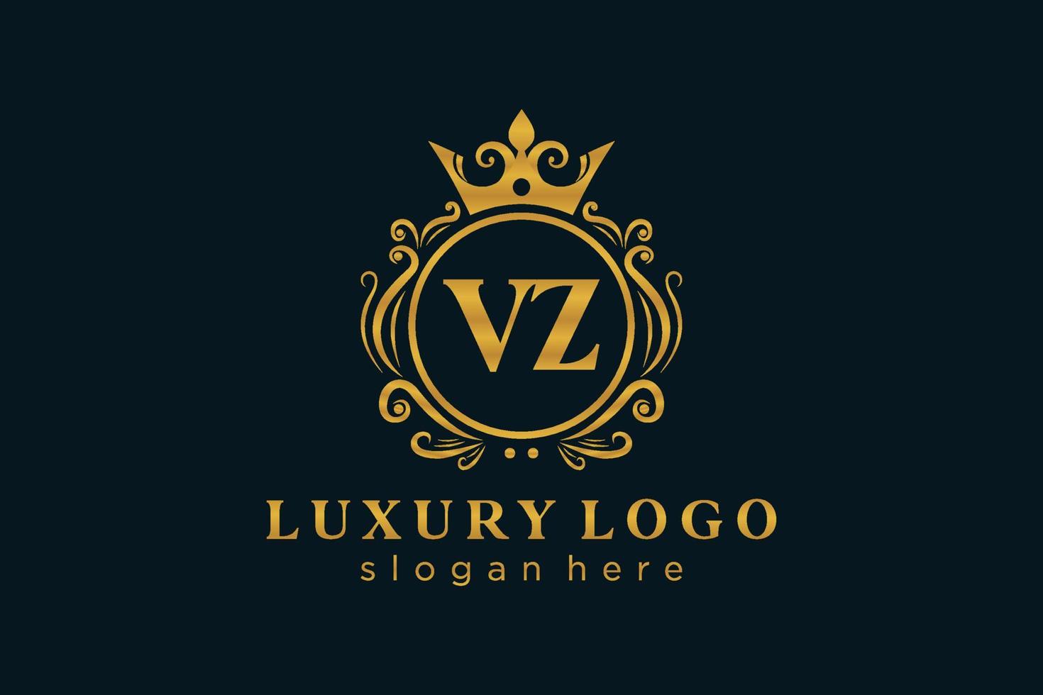 Royal Luxury Logo-Vorlage mit anfänglichem vz-Buchstaben in Vektorgrafiken für Restaurant, Lizenzgebühren, Boutique, Café, Hotel, Heraldik, Schmuck, Mode und andere Vektorillustrationen. vektor