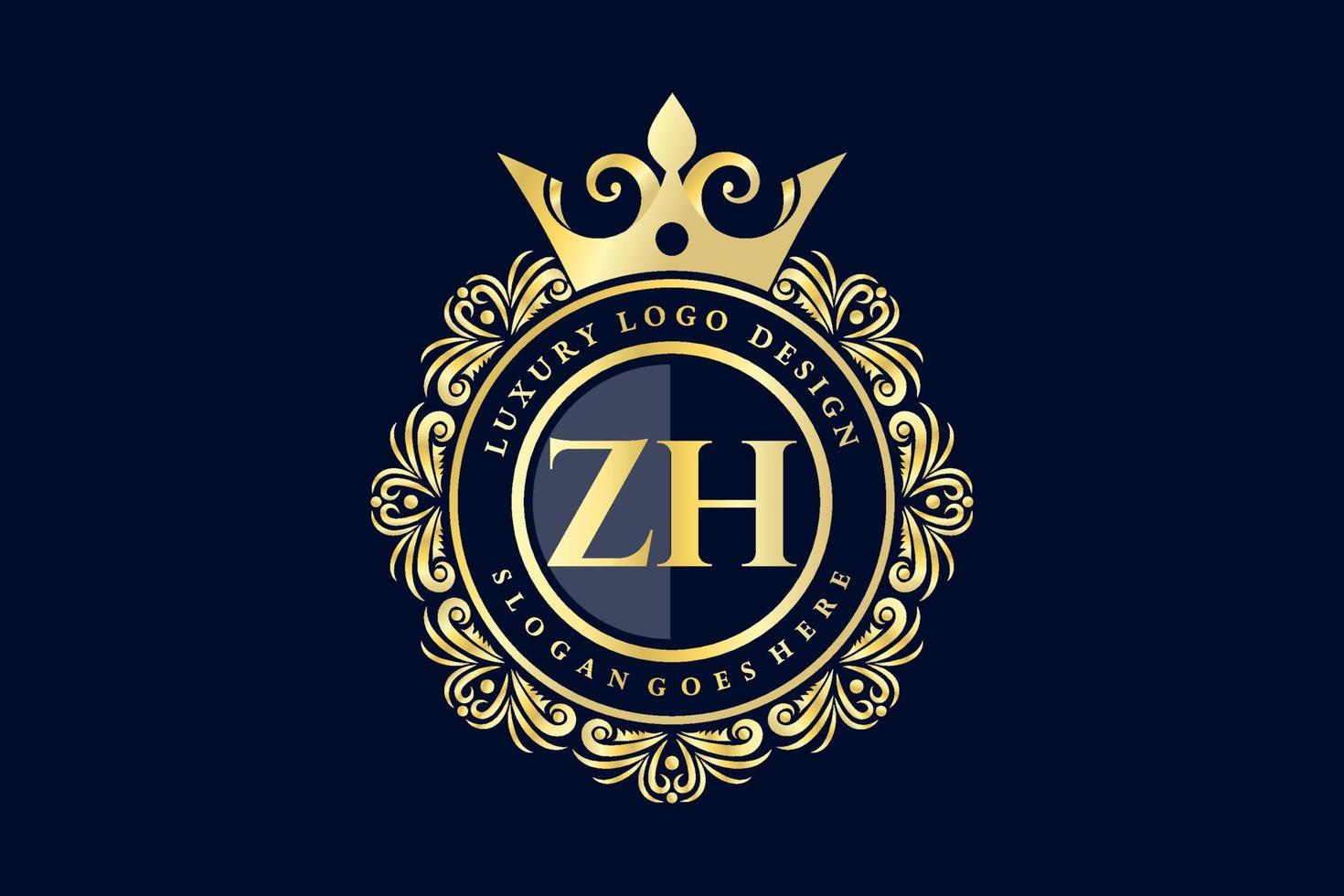 Z H första brev guld calligraphic feminin blommig hand dragen heraldisk monogram antik årgång stil lyx logotyp design premie vektor