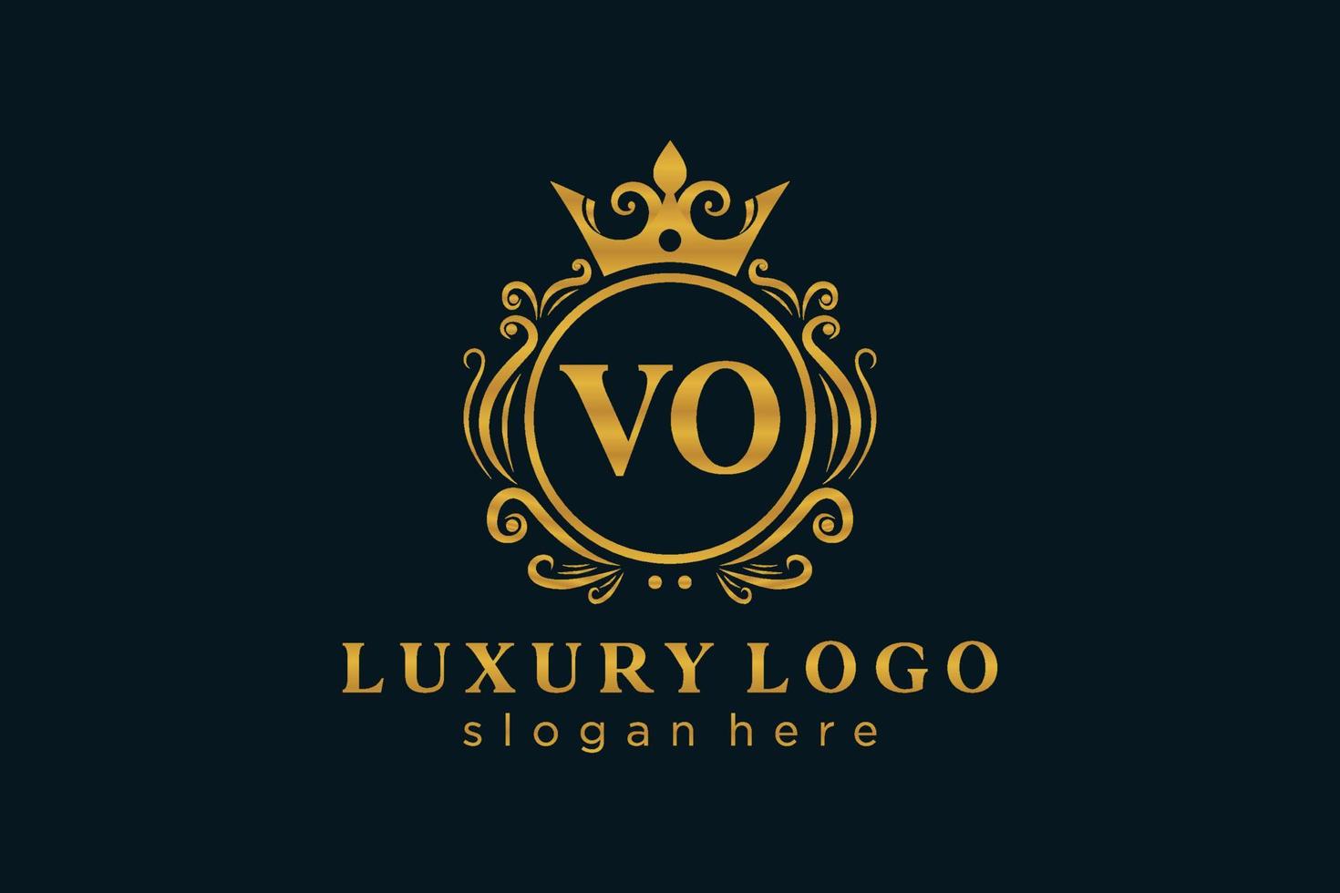 första vo brev kunglig lyx logotyp mall i vektor konst för restaurang, kungligheter, boutique, Kafé, hotell, heraldisk, Smycken, mode och Övrig vektor illustration.
