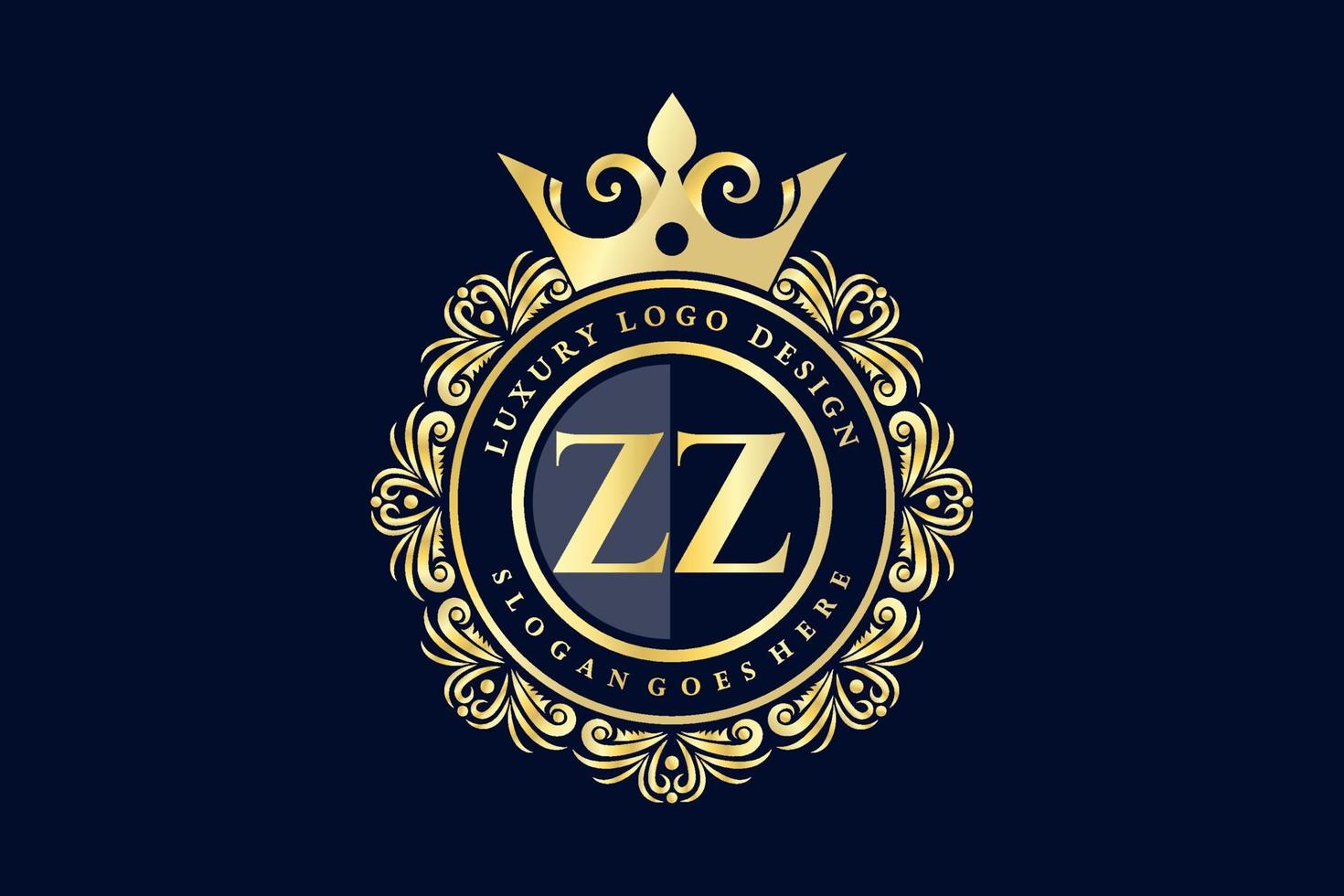 zz första brev guld calligraphic feminin blommig hand dragen heraldisk monogram antik årgång stil lyx logotyp design premie vektor