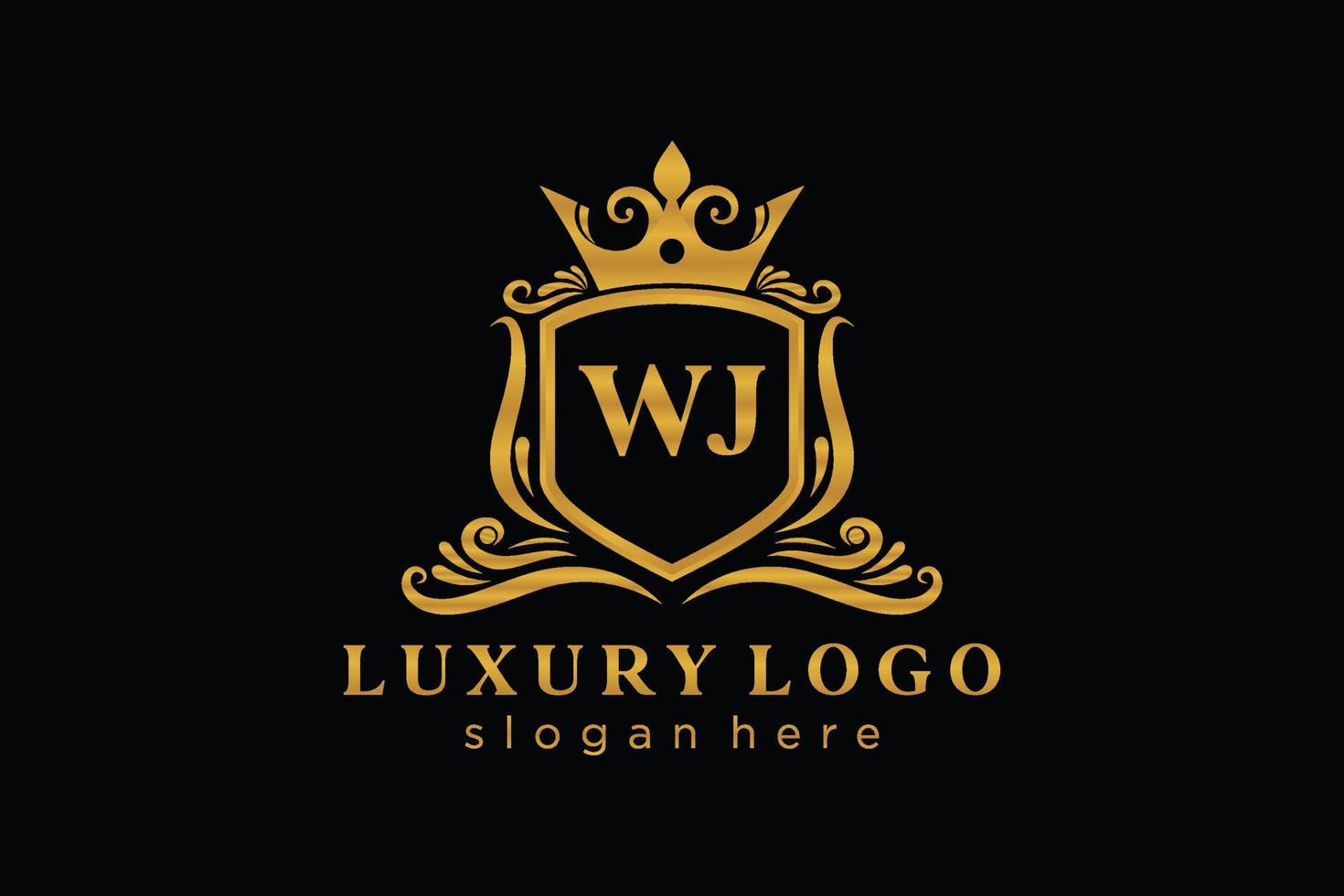 första wj brev kunglig lyx logotyp mall i vektor konst för restaurang, kungligheter, boutique, Kafé, hotell, heraldisk, Smycken, mode och Övrig vektor illustration.