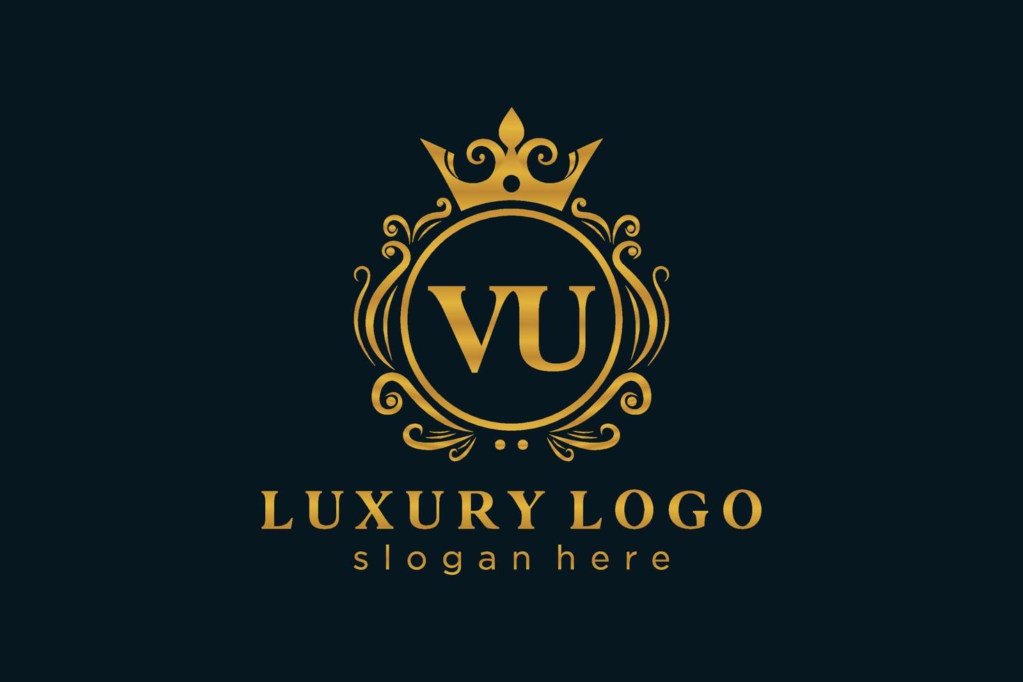 Anfangs-Vu-Buchstabe königliche Luxus-Logo-Vorlage in Vektorgrafiken für Restaurant, Lizenzgebühren, Boutique, Café, Hotel, heraldisch, Schmuck, Mode und andere Vektorillustrationen. vektor