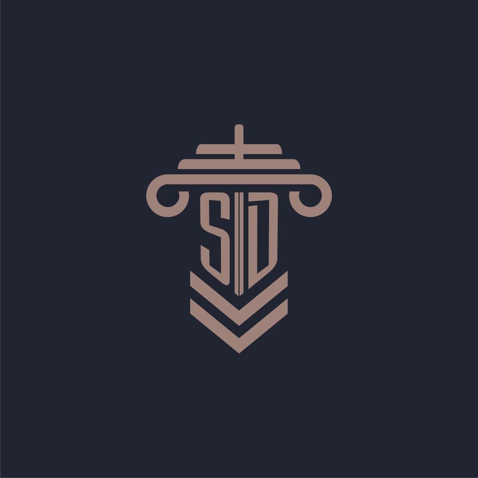 sd första monogram logotyp med pelare design för lag fast vektor bild