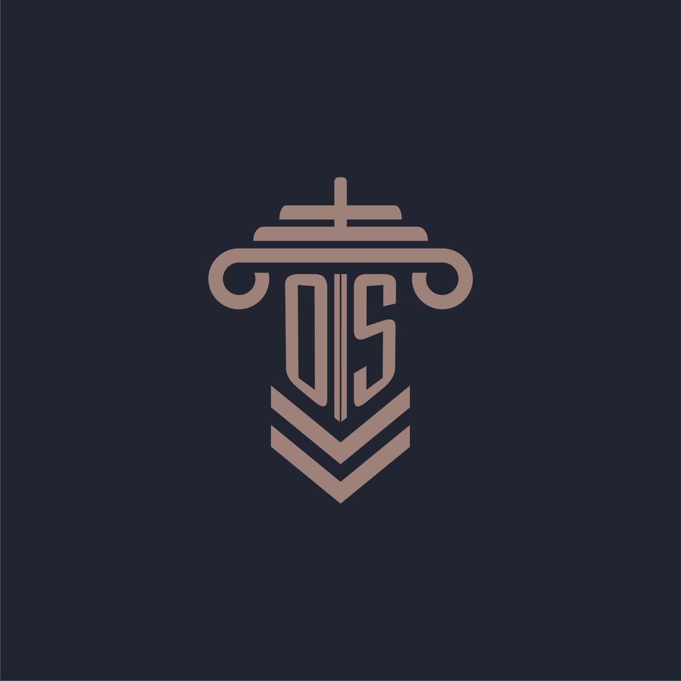 os Anfangsmonogramm-Logo mit Säulendesign für Anwaltskanzlei-Vektorbild vektor