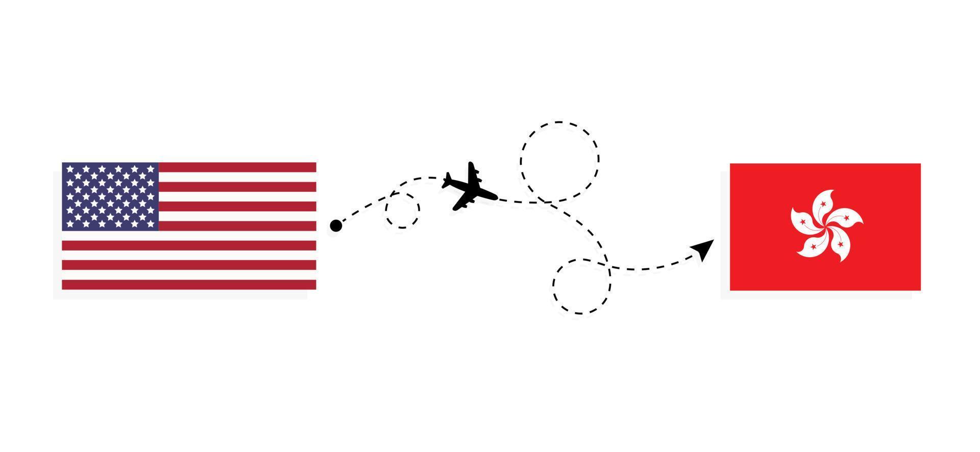 flug und reise von den usa nach hongkong mit dem reisekonzept des passagierflugzeugs vektor