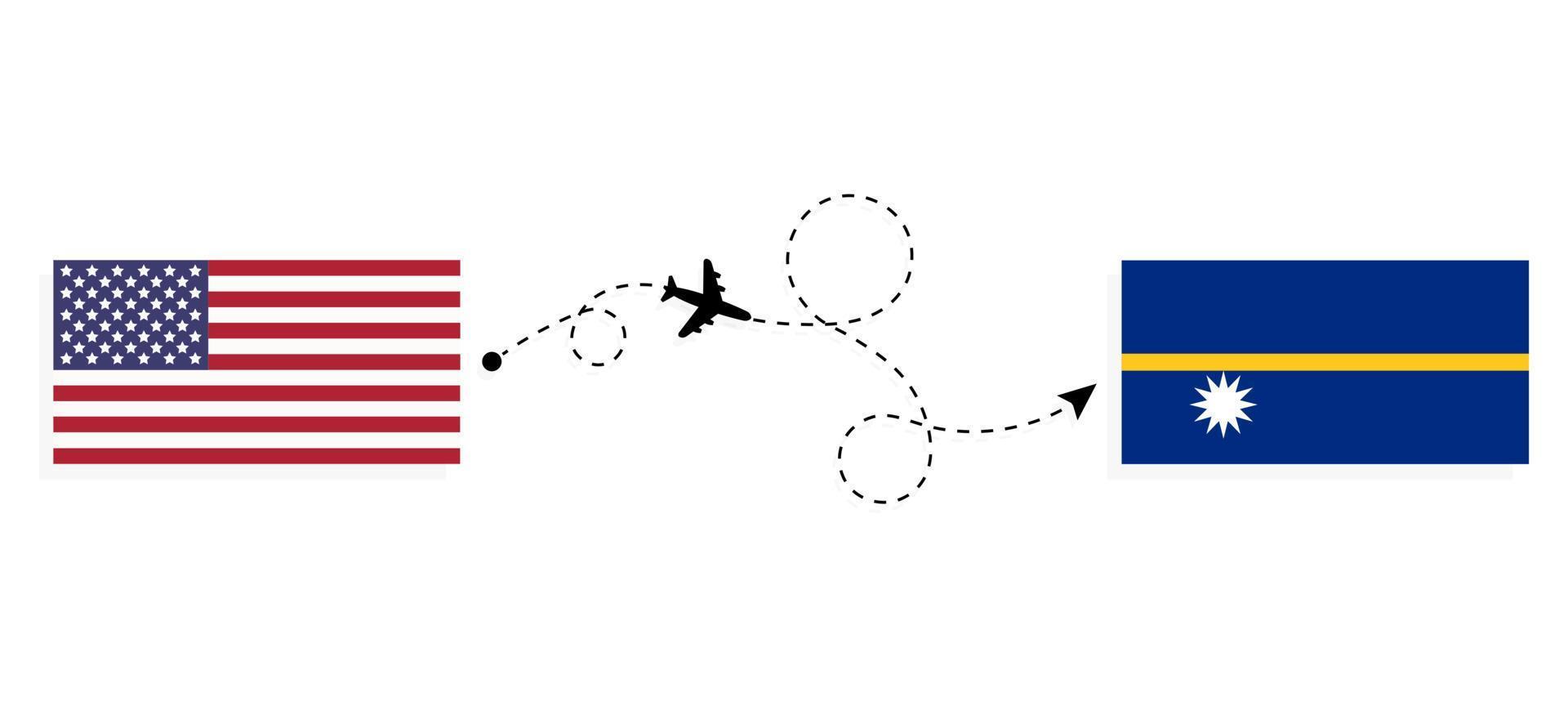 flug und reise von den usa nach nauru mit dem reisekonzept des passagierflugzeugs vektor