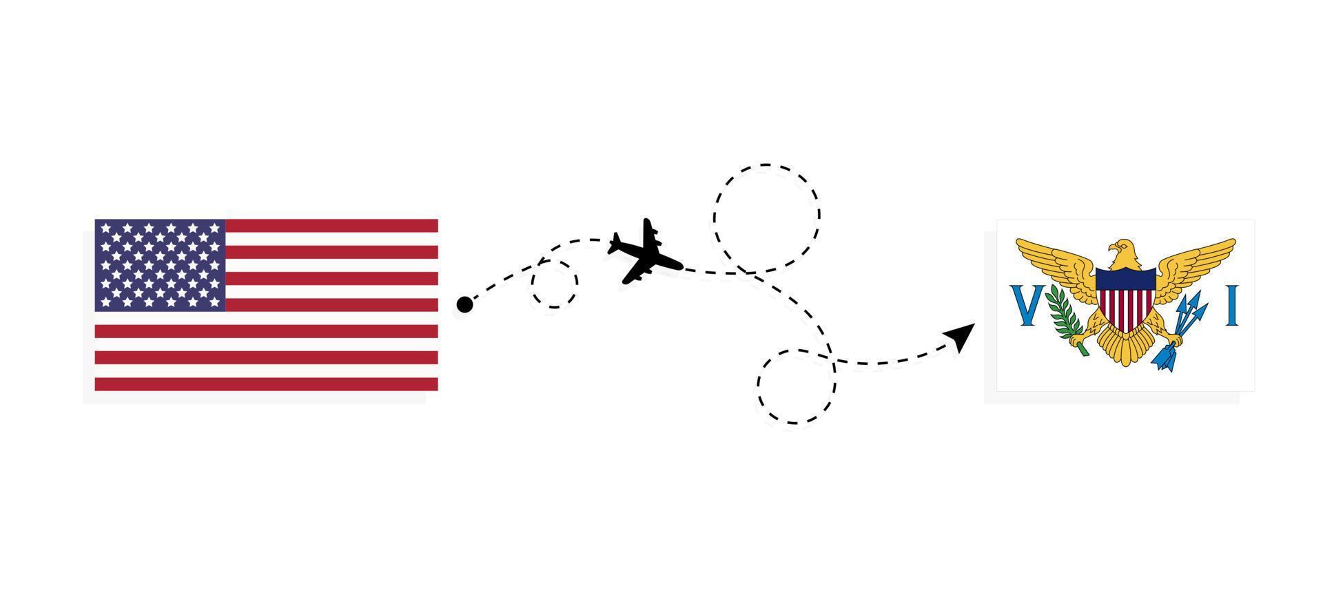 flug und reise von den usa zu den jungferninseln der vereinigten staaten mit dem reisekonzept des passagierflugzeugs vektor