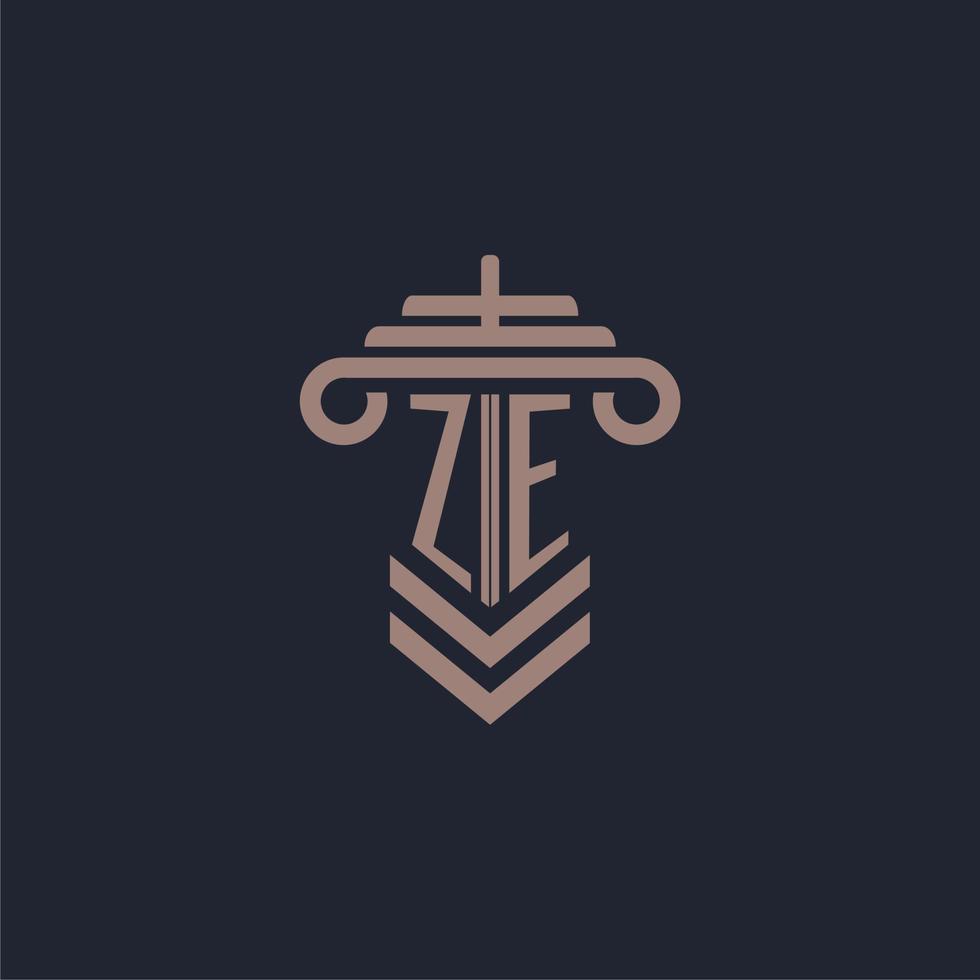 ze Anfangsmonogramm-Logo mit Säulendesign für Anwaltskanzlei-Vektorbild vektor